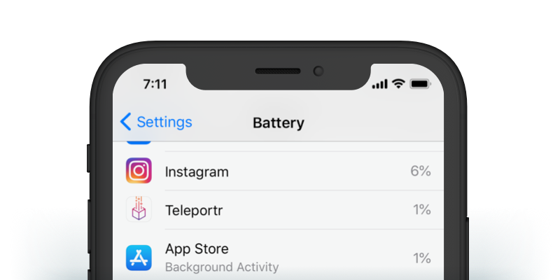 A screenshot which shows that Teleportr is only using 1% battery